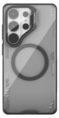 Immagine prodotto di Custodia magnetica Nillkin Iceblade Prop con cover per fotocamera e supporto, compatibile con MagSafe per Samsung Galaxy S26 Ultra - Nero trasparente