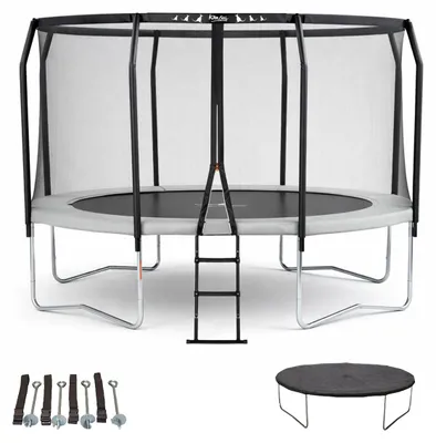 Image de KANGUI Trampoline de jardin rond Ø360cm avec filet de sécurité + échelle + couverture + Kit ancrage - Fabrication européenne - Famili 360