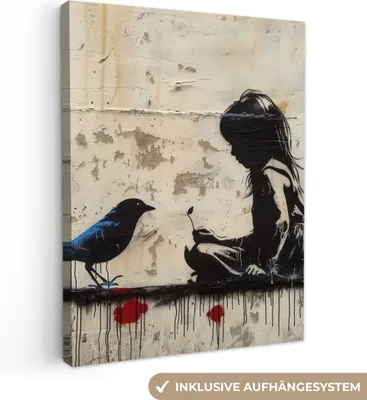 Produktbild von Wanddeko 30x40 cm - Banksy - Mädchen - Straßenkunst - Vogel - Abstrakt - Modern, Wandbilder, Wanddeko Wohnzimmer