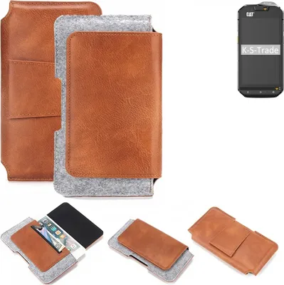 Produktbild von K-S-Trade Handyhülle Schutzhülle kompatibel mit Cat S60 Gürteltasche Holster Gürtel Tasche Smartphone Tasche Handy Hülle Polyurethan+ Filz, braun (1x)