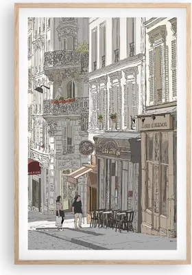 Produktbild von Gerahmtes Poster - Rahmen in heller Eiche - Architektur Zeichnen Montmartre - 61x91,5 cm - Wand Bild - Wanddeko - Wandbilder - Wandposter - Bilderrahmen - Bilder - Kunstdruck - P2NPA61x91-4141