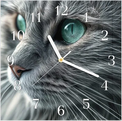 Produktbild von Wanduhr aus Glas mit Motiv Nahaufnahme Katze- 30 x 30 cm - inkl. Aufhängesystem