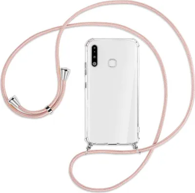 Produktbild von Handykette Backcover-Schutzhülle mit Band (Metall silberfarben) für Samsung Galaxy A70e - roségold