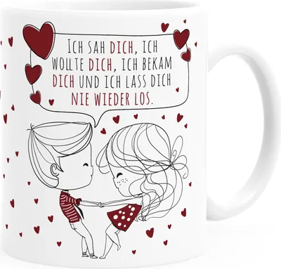 Produktbild von personalisierte Kaffee-Tasse Liebespaar Pärchen mit Liebesbotschaft Liebes-Geschenk Freundin Mann SpecialMe® Ich sah dich weiß Keramik-Tasse