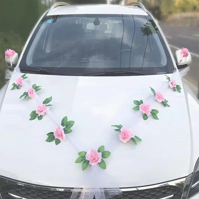 Productafbeelding van Kunstbloemen Decoratie voor Bruidsauto met Witte Rozen