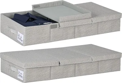 Produktbild von Aufbewahrungsbox unter dem Bett - Set aus 2 - 50 Liter Fassungsvermögen - Zusammenklappbar - 15 x 80 x 40 cm - Flache Unterbettbox - Für Kleidung - Grau