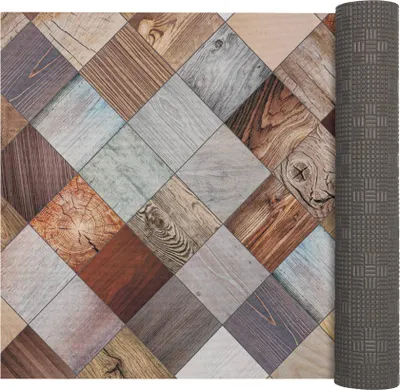 Produktbild von Küchenläufer LUIGI Holz Patchwork pflegeleicht hochwertig Flurläufer Küchenteppich 52x100cm Bunt Robust Teppichläufer