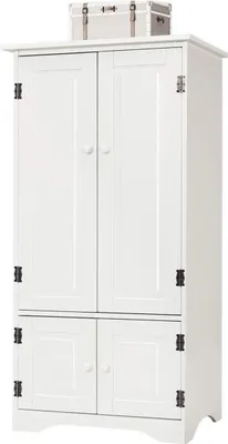 Produktbild von Aufbewahrungsschrank, 4 türiger Standschrank mit 2 verstellbaren Einlegeboeden, Mehrzweckschrank für Schlafzimmer, Wohnzimmer, Büro, Küche, 58.5 X 31.4 X 123 cm, antik (Weiss)