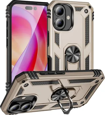 Produktbild von Mobigear Armor Ring iPhone 16 Hülle Hardcase Backcover Stoßfest mit Ringhalter - Gold