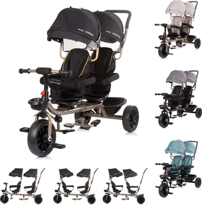 Obrázok produktu pre Chipolino Trojkolka Hip Hop, pre dve deti, do 40 kg, sedadlá otočné o 360° čierna