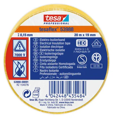 Image de 10 Ruban Isolant Homologué Jaune 20m X 19mm 53988 Tesa