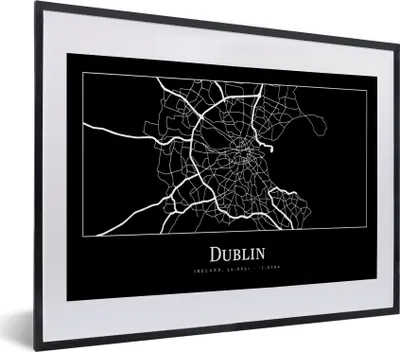 Produktbild von MuchoWow® Gerahmtes Poster Stadtplan - Dublin - Karte 40x30 cm - Poster mit Schwarzem Bilderrahmen Wandposter Rahmen Foto Bilder - Bilderrahmen - Poster im Rahmen