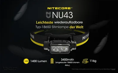 Image de Nitecore NU43 1400 lumens rechargeable - Lampe frontale avec 3 sources lumineuses - noir