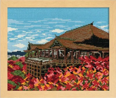 Obrázek produktu pro Výšivky křížem vyšívané sadou "Podzimní listí a Kiyomizudera", 29,7x36,4 cm