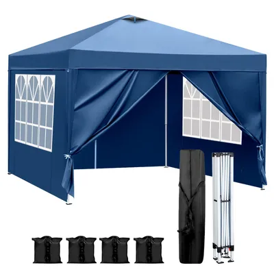 Image de ALIGHTUP 3x3M Pavillon étanche Pop up Pavillon pliable avec 4 panneaux latéraux Tente pliable Pavillon de jardin, 4 sacs de sable,Bleu