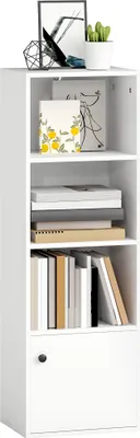 Obrázek produktu pro Knihovna - Regál s dvířky - 4 úrovně, otevřené přihrádky, 40×30×120 cm, štíhlý design - bílý