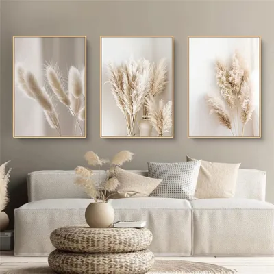 Produktbild von Trayosin 3er Premium Boho Pampasgras Poster Set Natur Leinwandbilder 40x50cm