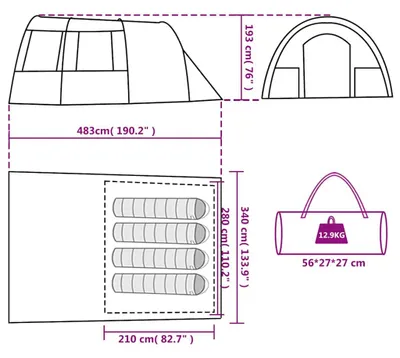 Produktbild von vidaXL Tunnelzelt 4 Personen Grün Wasserdicht