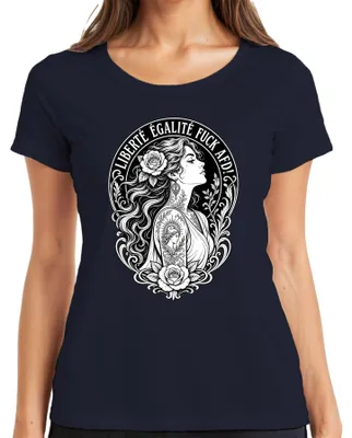 Productafbeelding van LIBERTÉ ÉGALITÉ VERDOMD AFD Roze dames T-shirt met bloemenprint, marineblauw, maat L