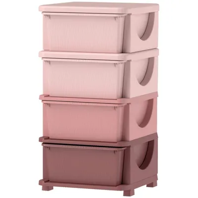 Produktbild von Aufbewahrungsboxen für Kinder, 4 Schubladen, abgerundete Kanten, erhöhtes Design, 37x37x76 cm, Rosa