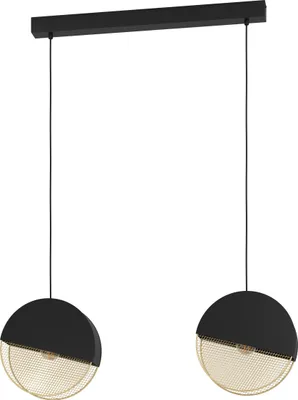 Produktbild von EGLO Hängelampe Mumbles, Esstisch Pendelleuchte 2-flammig, elegante Esszimmerlampe aus Metall in Schwarz und Gold, Hängeleuchte mit E27 Fassung