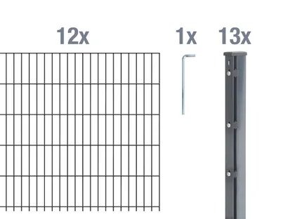 Immagine prodotto di Alberts 679774 Recinzione a doppia rete metallica come set completo di 32 pezzi, antracite, altezza 123 cm, lunghezza 30 m