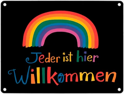 Produktbild von Jeder ist hier Willkommen Regenbogen Metallschild in 15x20 cm