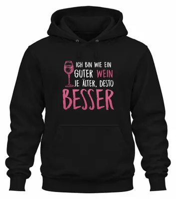 Imagen del producto de Soy como un buen vino, cuanto más viejo, mejor. Sudadera con capucha, diseño "amante del vino", color negro, talla XL