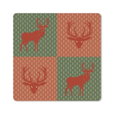 Produktbild von MuchoWow® Mauspad Mousepad Muster - Hirsche - Grün - Rot 20x20 cm - Mousepads - Maus Mat - Pad - Mausunterlage - Desk Mat - Bureauartikeln