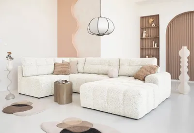 Image de MIUFORM Lulu Canapé d'angle avec fonction lit et coffre de lit U-FORM GAUCHE - 333 x 187 cm - Beige - Canapé Canapé-lit Canapé modulaire
