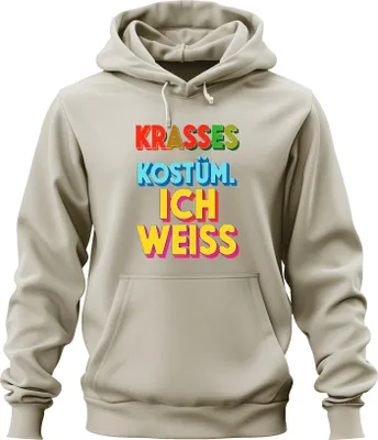 Produktbild von Krasses Kostüm Ich weiss Fasching Karneval Halloween bunt Retro Uni Hoodie Kapuzenpullover, Natur, S