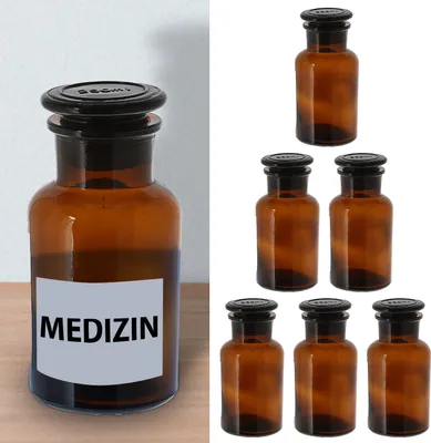 Produktbild von Apothekerflasche 6er Set braun 250ml 6,5x13,5cm Glas Flasche mit Glasstopfen Medizinflasche Vorratsflasche