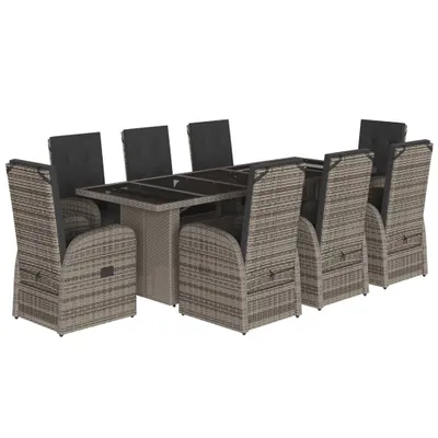 Immagine prodotto di vidaXL set da pranzo da giardino da 9 pezzi con cuscini in polirattan grigio