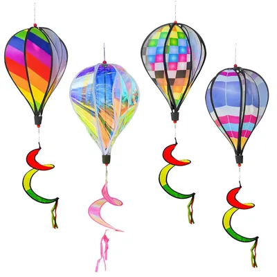 Image de Mobile à vent de 110 cm - Lot de 4 - Résistant aux intempéries - Coloré - Motifs de petites montgolfières - Décoration d'extérieur - Décoration de jardin