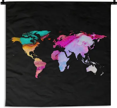 Produktbild von MuchoWow® Wandteppich Wandbehang Weltkarte - Farben - Farbe 150x150 cm Tapisserie Dekoration Wandtuch - Wohnaccessoires - Modernes