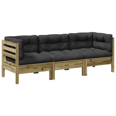 Produktbild von 3-tlg. Garten-Sofagarnitur mit Kissen Kiefernholz Imprägniert