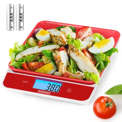 Digitale Küchenwaage mit Schüssel, 5 kg, 1 g genau, rot