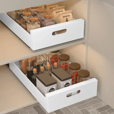 Obrázek produktu pro Organizéry do zásuvek do kuchyně - 2 kusy - Průhledné úložné zásuvky - 43 cm x 25 cm x 8 cm - Bez lepidla, bez nutnosti šroubování - Vhodné do kuchyňských skříněk - Úložné zásuvky