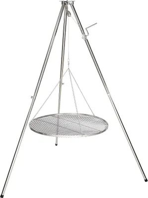 Imagen del producto de Silecomplaza: Soporte para parrilla de acero inoxidable con tres patas, giratorio. Estructura para parrilla (rejilla de acero inoxidable de 80 cm)