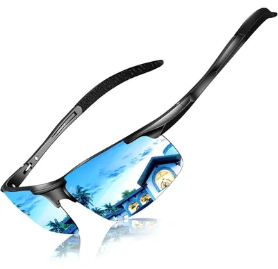 Immagine prodotto di Occhiali da sole da uomo, polarizzati, per bicicletta, sportivi, con montatura in metallo e lenti specchiate, protezione UV400, colore blu