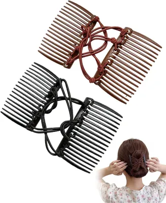 Produktbild von Magic Hair Comb 2er Pack, Elastische Haarklammer Doppelkamm verstellbar für dickes Haar, Zauberkamm Haarspangen für schnelle elegante Hochsteckfrisuren & Dutt