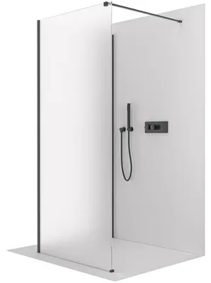 Obrázek produktu pro Sprchová zástěna Walk-in Onyx Corner Cube L/P - 8 mm - hranatá vzpěra - černá matná, mléčné sklo - 70x40x200 cm