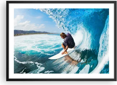 Produktbild von Gerahmtes Poster - Schwarzer Rahmen - Surfen Surfer Ozean Welle - 70x50 cm - Wand Bild - Wanddeko - Wandbilder - Wandposter - Bilderrahmen - Bilder - Kunstdruck - Wandbild - P2BAA70x50-2785