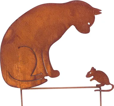 Produktbild von Gartenstecker Katze + Maus 50cm höhe Metall Rost Gartendeko Edelrost