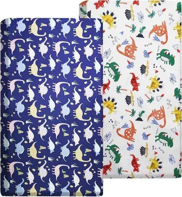 Productafbeelding van Ibenzoa® 100% katoenen jersey matrasbeschermer – zacht en ademend, dubbele laag met dinosaurusprint, 140 x 70 cm