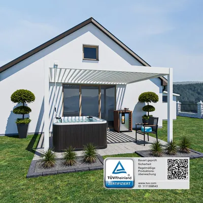 Produktbild von Deluxe Wand Pavillon Terrassenüberdachung Aluminium 3,6 x 4 M weiß