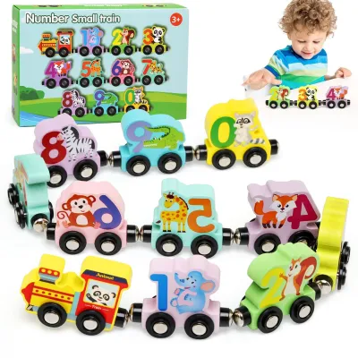 Productafbeelding van Montessori houten speelgoedtrein met magnetische dieren en cijfers