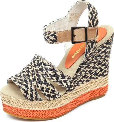 Immagine prodotto di D2614 sandalo donna beige/nero ESPADRILLES zeppa rafia shoe woman