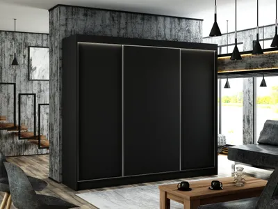 Image de Armoire Saturn 250 cm avec 3 portes coulissantes, tringle à vêtements, penderie, livraison à domicile (couleur : noir)
