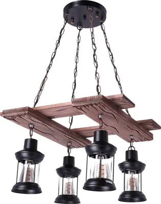 Produktbild von TIBU Pendelleuchte Holz Vintage Esszimmer Wohnzimmer E27 höhenverstellbar Kreuz 4 flammig